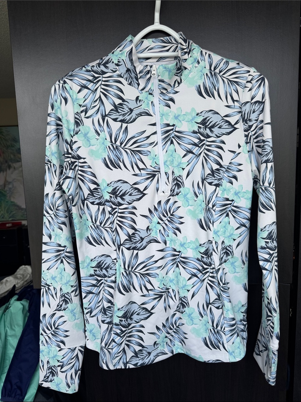 Tommy Bahama White with Mint Floral and Navy Leaf Print